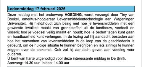 Aankondiging Ledenmiddag voeding