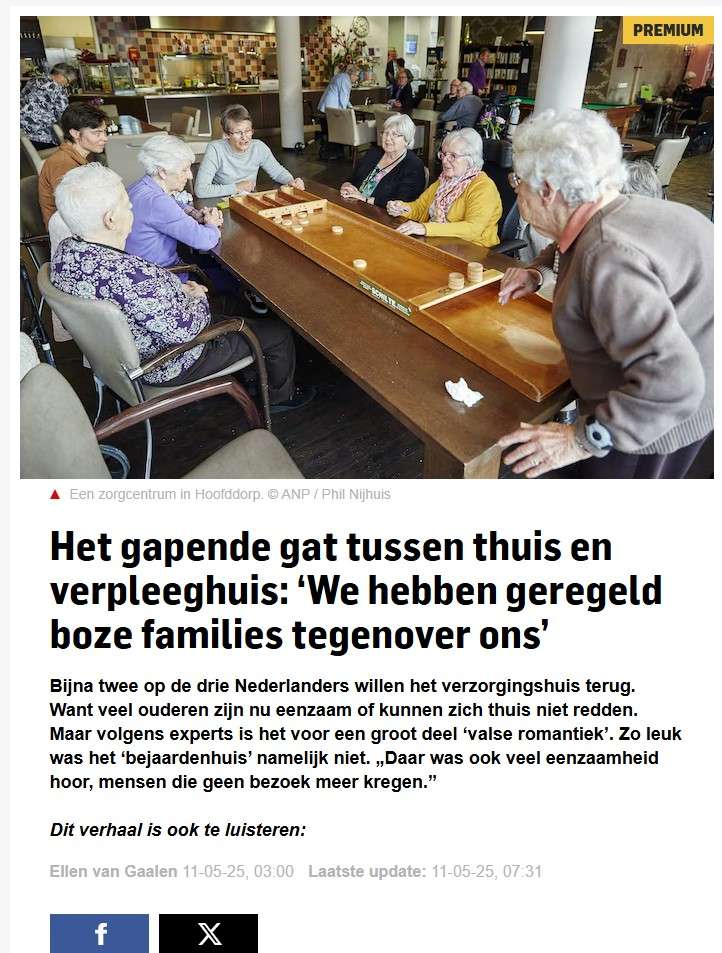 Een artikel in het AD over verzorgingshuizen. ANBO-PCOB reageert
