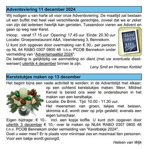 Adventsviering en kerststukjes