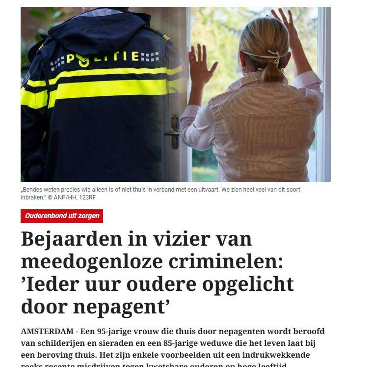 De Telegraaf ziet het aantal misdrijven tegen senioren stijgen