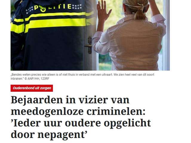 Telegraaf: meer misdaden tegen senioren