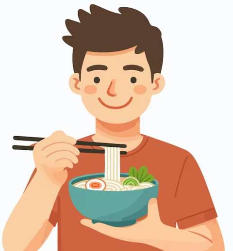 cartoon noedels eten met stokjes