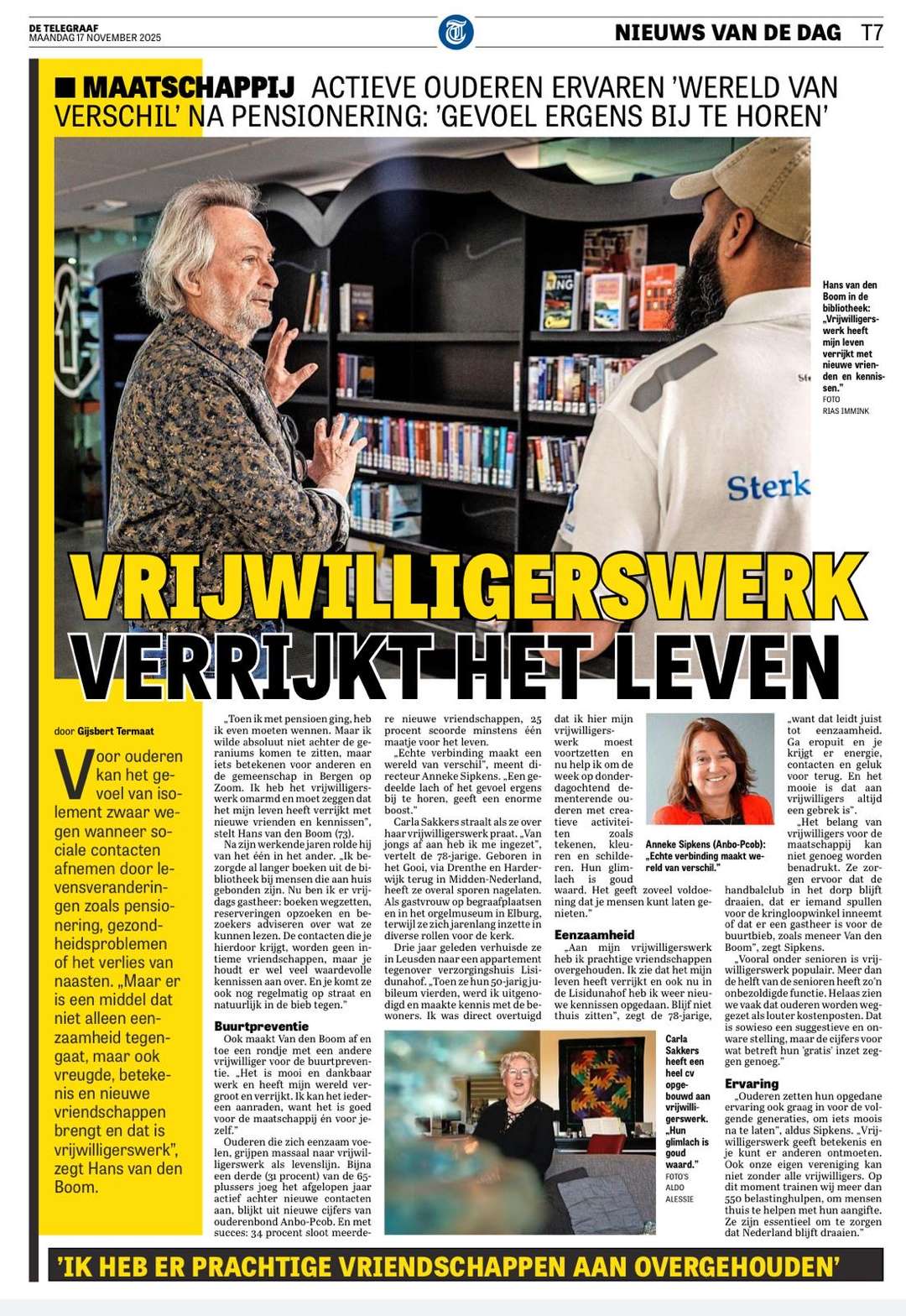 Vrijwilligerswerk in De Telegraaf