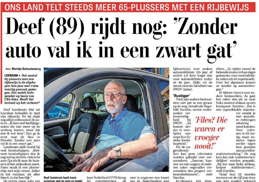 Automobilisten op latere leeftijd in De Telegraaf