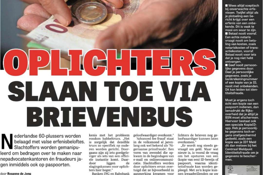 De Telegraaf over fraude per brief waarbij ouderen worden bestolen