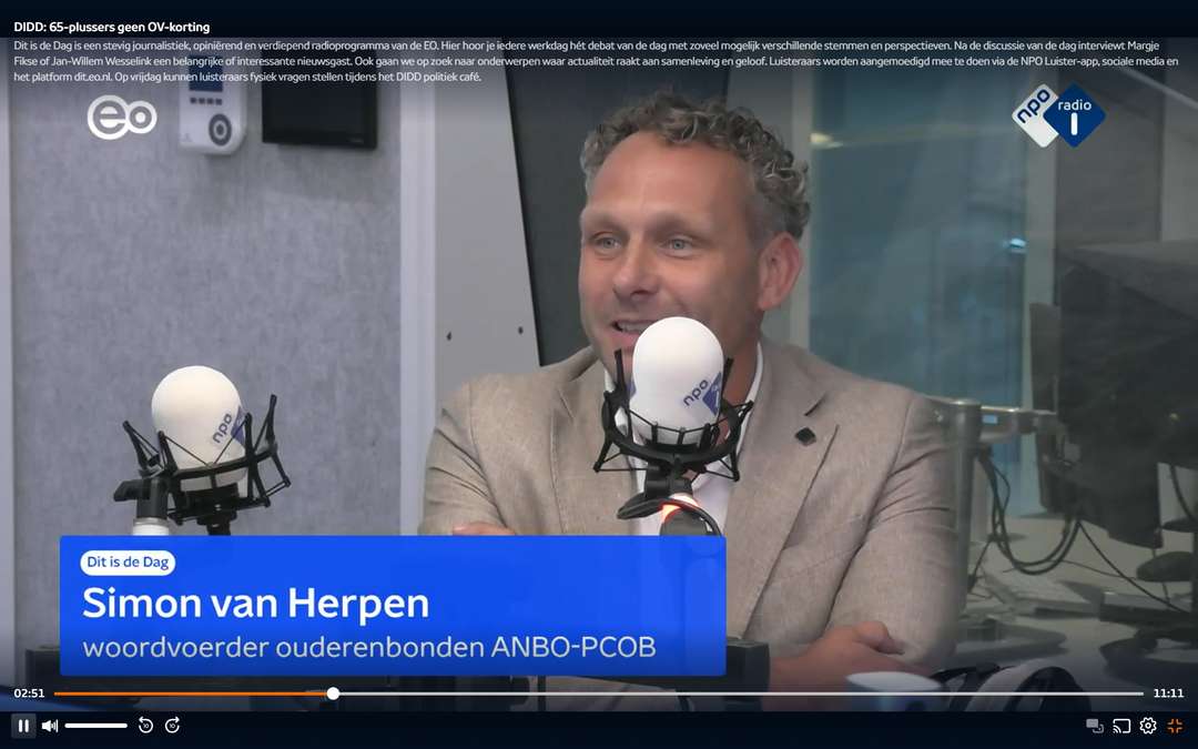Woordvoerder ANBO-PCOB bij Dit is de dag op NPO Radio 1