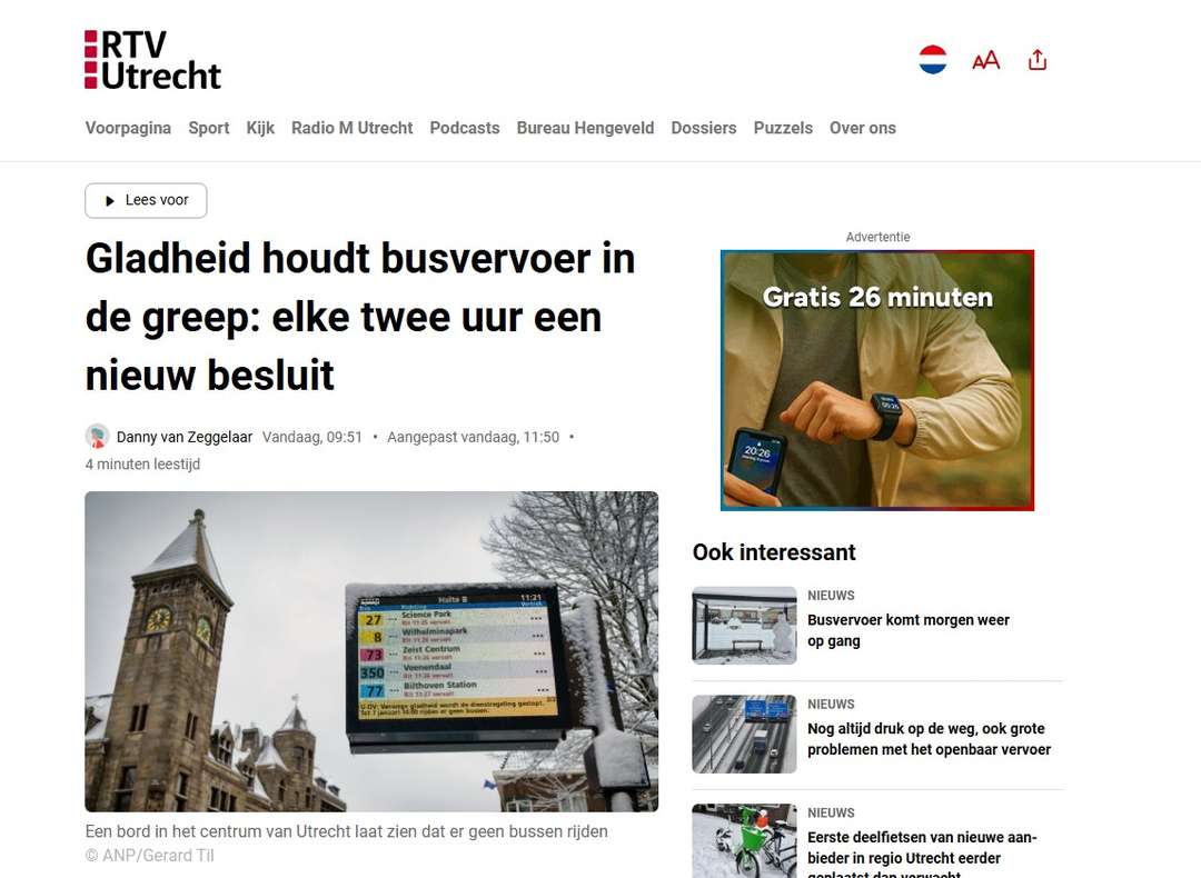 RTV Utrecht over uitvallen OV door sneeuw