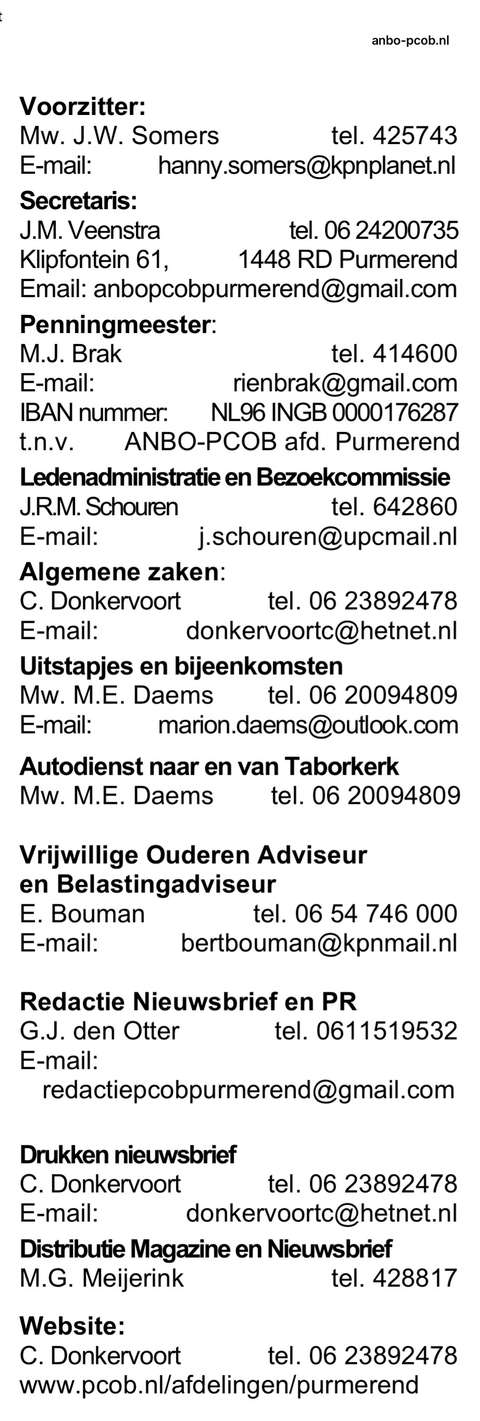 Bestuur ANBO-PCOB afdeling Purmerend