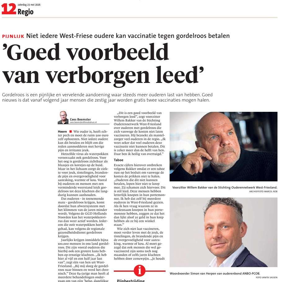 Artikel over gordelroos in NH Dagblad