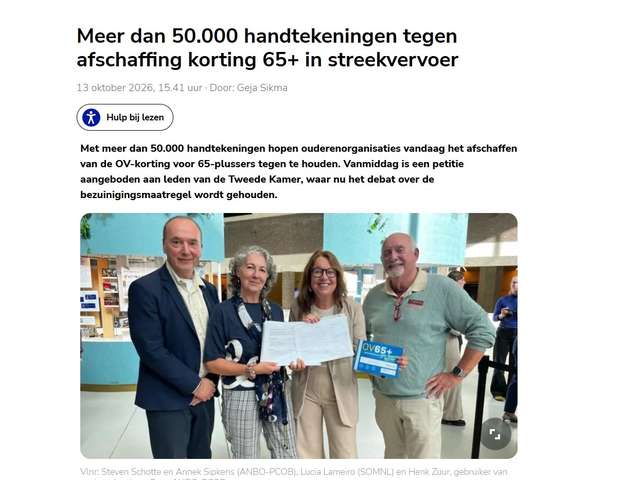 NH Nieuws petitie behoud ov-korting ANBO-PCOB