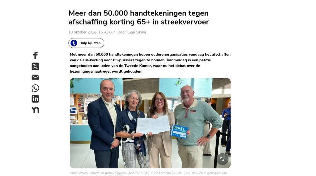 NH nieuws over de petitie voor het behoud van de ov-korting voor ouderen