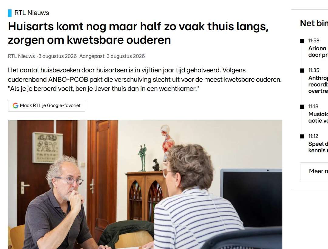 RTL 4 over het teruglopen van het aantal thuisbezoeken van artsen