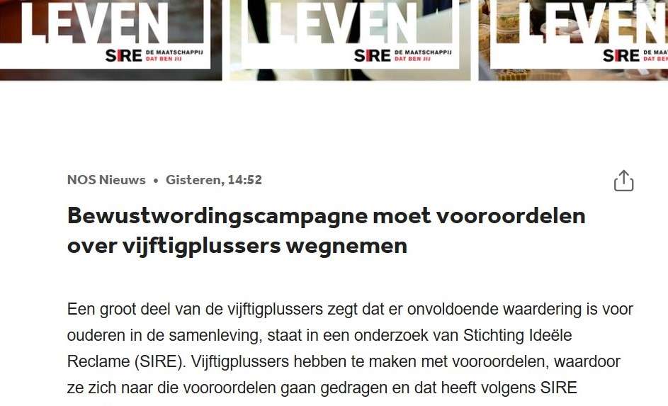 Artikel op NOS.nl over nieuwe SIRE campagne
