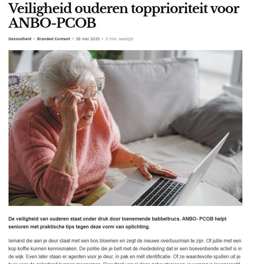 Een bijlage bij dagblad Trouw waarin ANBO-PCOB wat kan vertellen over online veiligheid.
