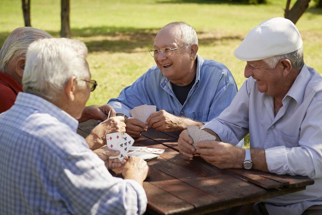 mannen kaarten in het park