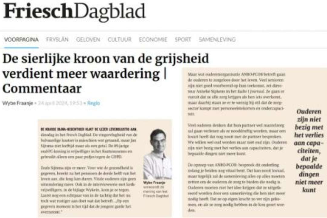 Friesch Dagblad benoemt Krachtig ouder worden in redactioneel commentaar
