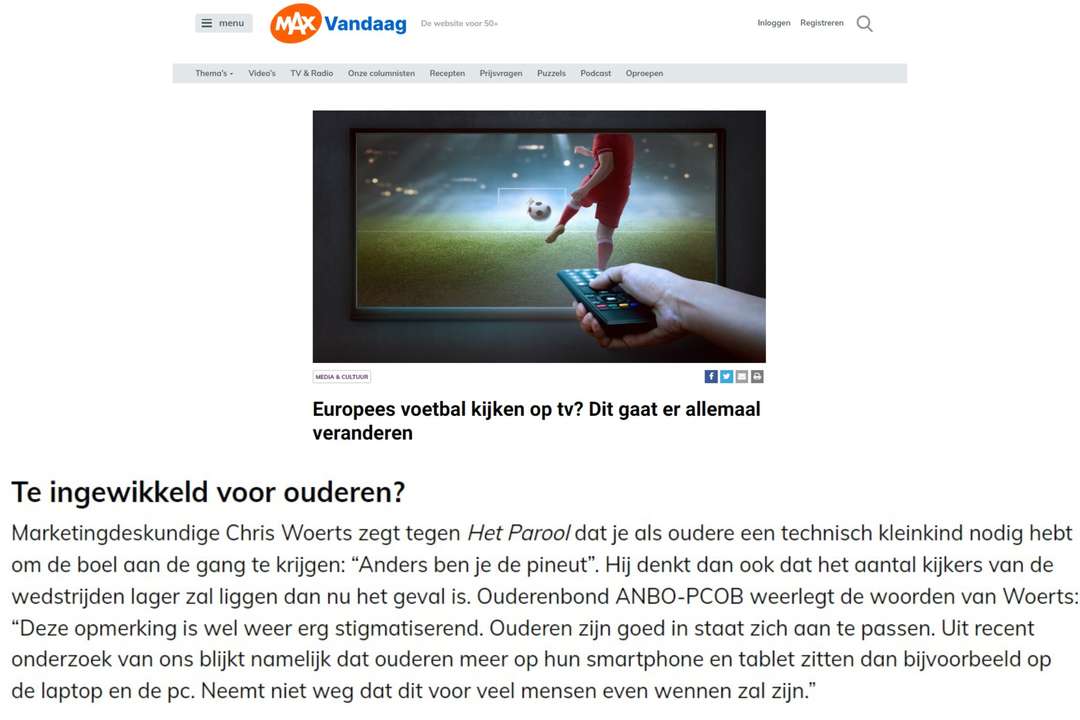 ANBO-PCOB reageert in een artikel op MAX Vandaag over de veranderingen rondom voetbal op tv