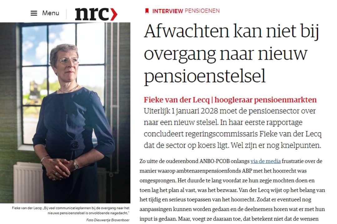 NRC neemt mening ANBO-PCOB mee in artikel over pensioenstelsel
