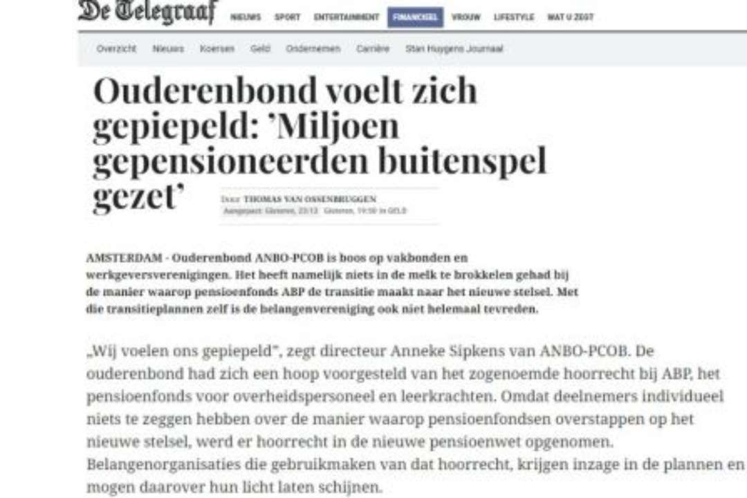 De Telegraaf: ANBO-PCOB voelt zich gepiepeld door ABP