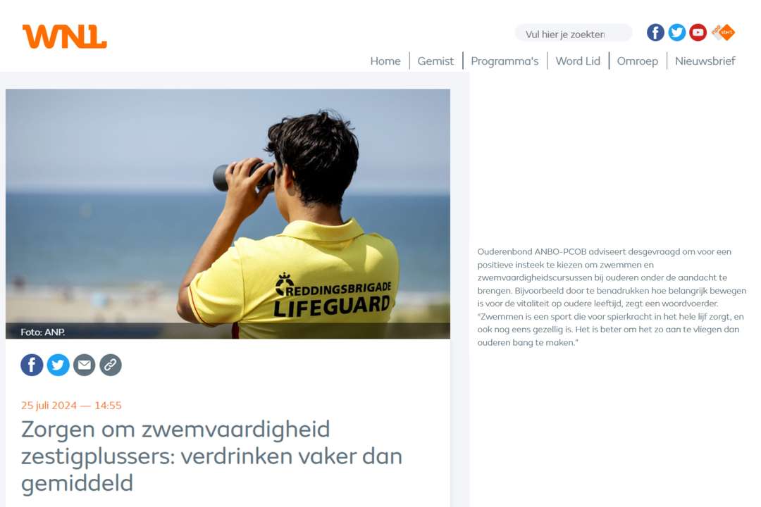 Zorgen om zwemvaardigheid zestigplussers – ANBO-PCOB reageert