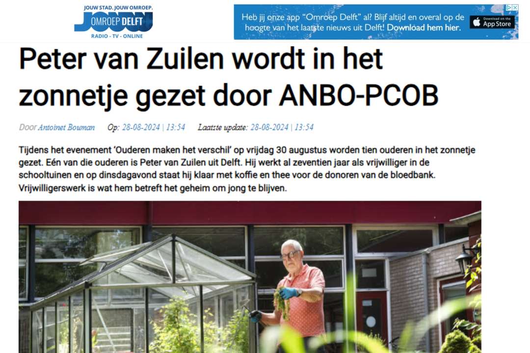 Omroep Delft plaatst interview met ANBO-PCOB’s verschilmaker Peter van Zuilen